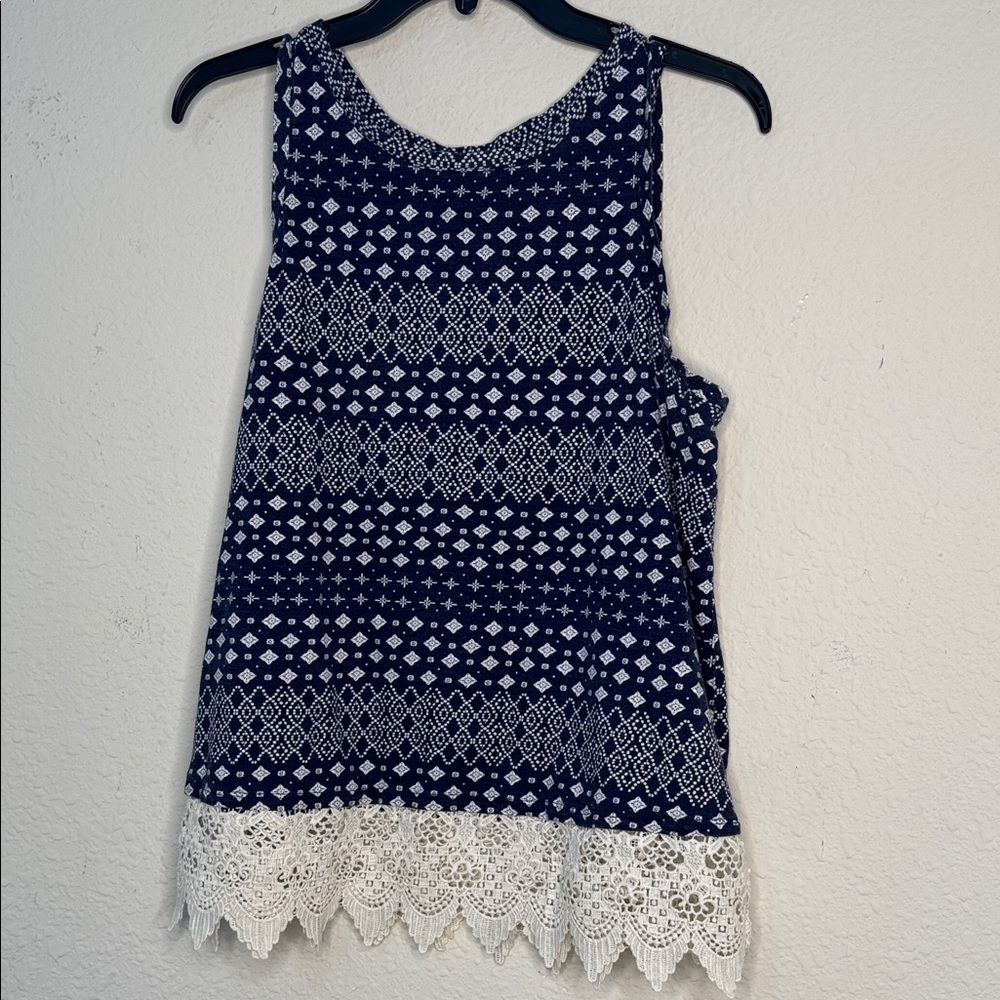 Navy and White Lace Trim Top